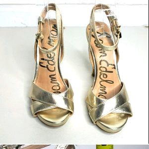 SAM EDELMAN open toe gold heels size 6
